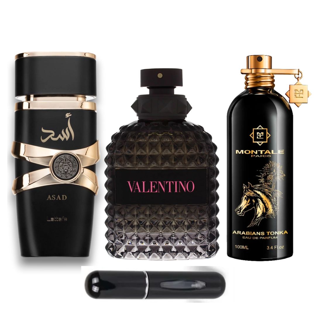 COMBO PERFUMES LUJO LATTAFA ASAD + VALENTINO UOMO + MONTALE ARABIANS TONKA