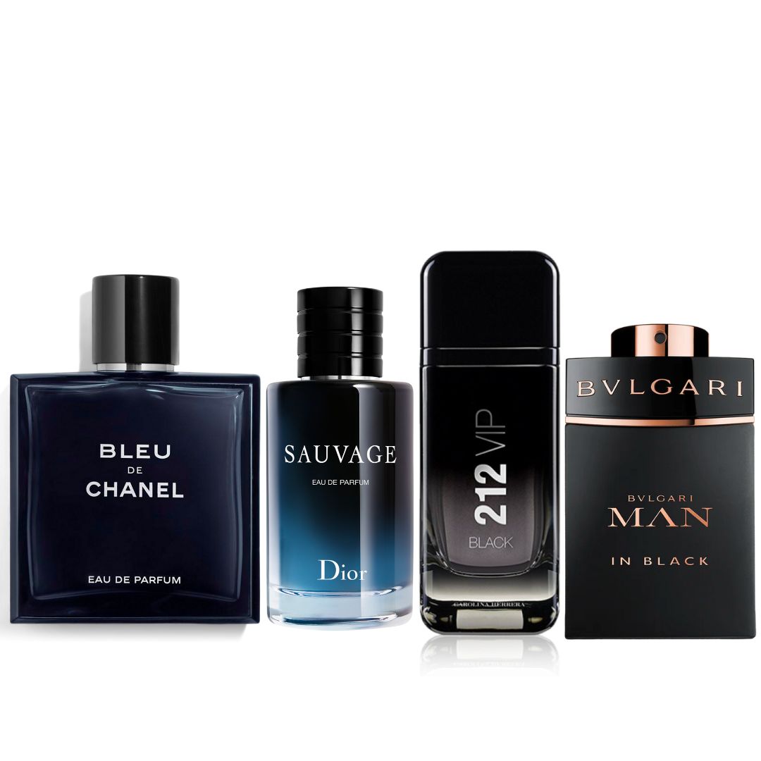 Kit Premium Perfumes Luxury (212 Vip + Bleu de Chanel + Dior Sauvage + Bvlgari Man in Black)
