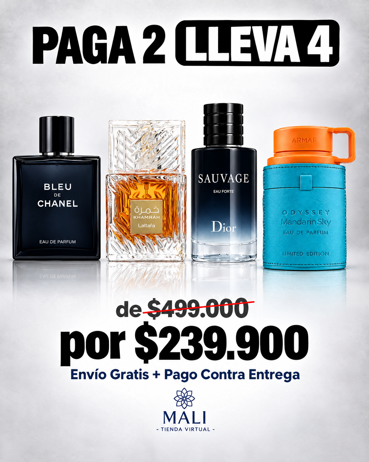 COMBO PROMO 4 PERFUMES MANDARIN SKY + BLEU DE CHANEL + SAUVAGE DIOR + KHAMRAH