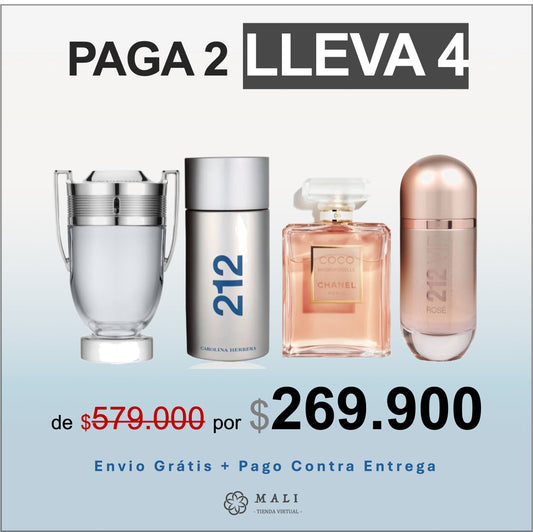 COMBO PERFUMES INVICTUS + 212 MEN + CHANEL MADEMOISELLE+212 ROSÉ + 2 PERFUMEROS GRÁTIS